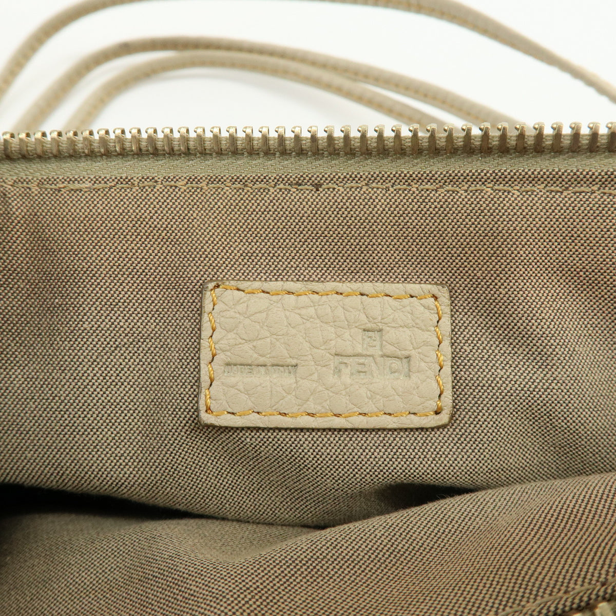 FENDI Zucchino Canvas Leather Mini Hand Bag Pouch Beige 8BR513