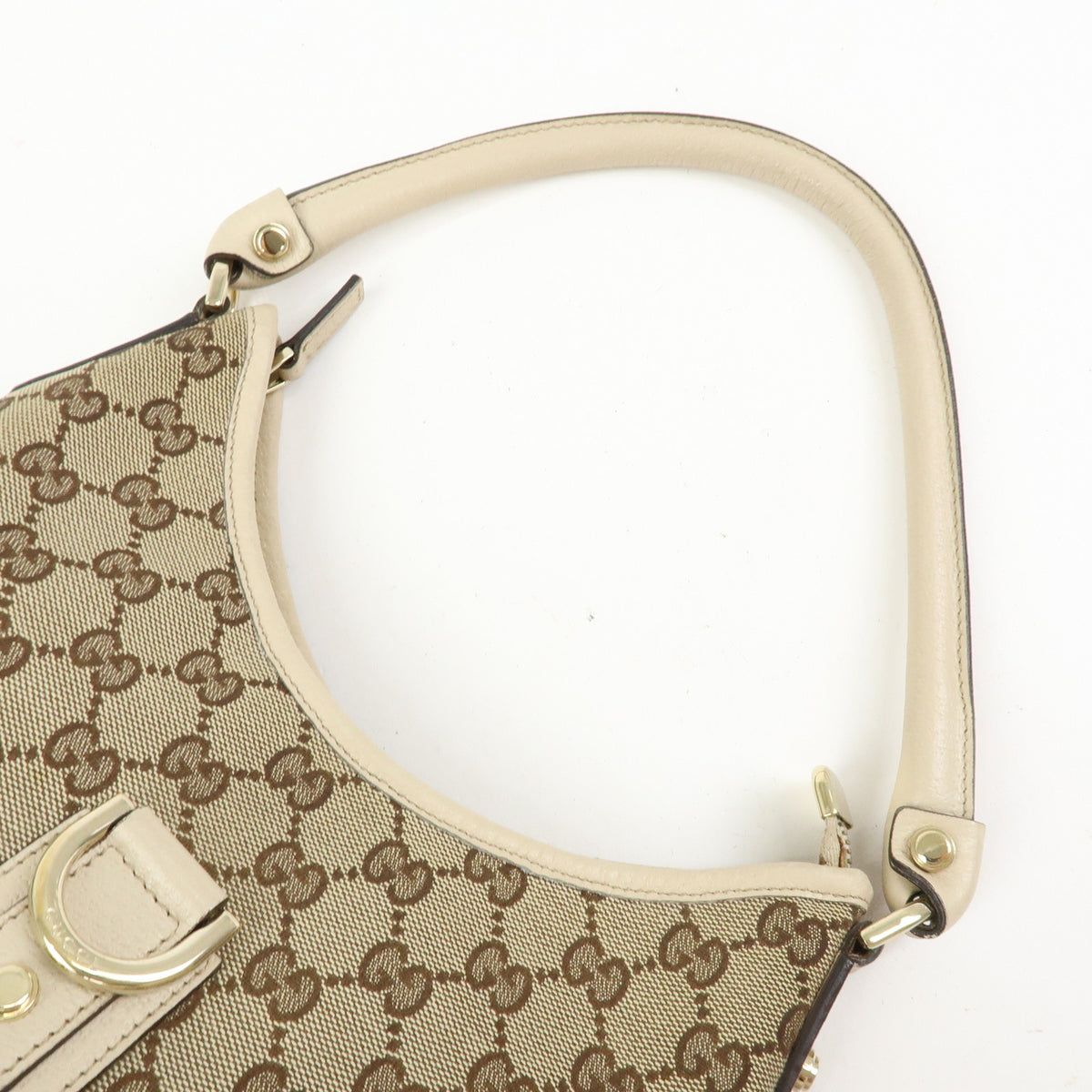 GUCCI Abbey GG Canvas Leather Shoulder Bag Beige Brown Ivory 130738