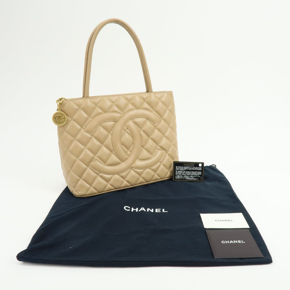 CHANEL Medallion Matelasse COCO Mark Tote Bag Hand Bag Beige A01804