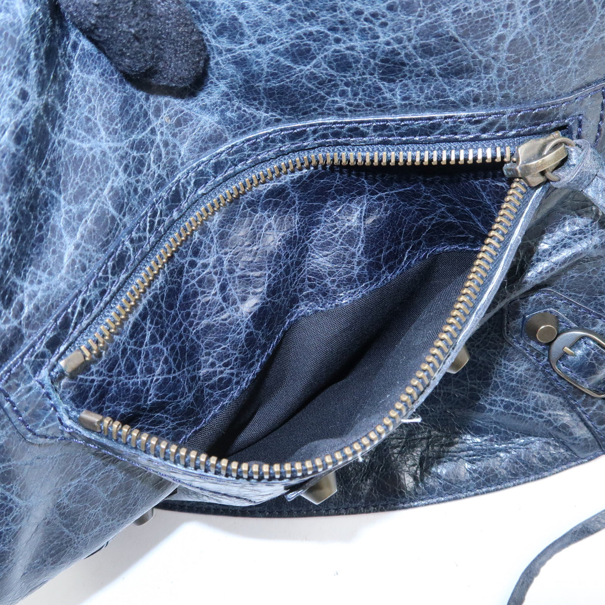 BALENCIAGA Classic Neo Folk Leather Shoulder Bag Dark Navy 285346