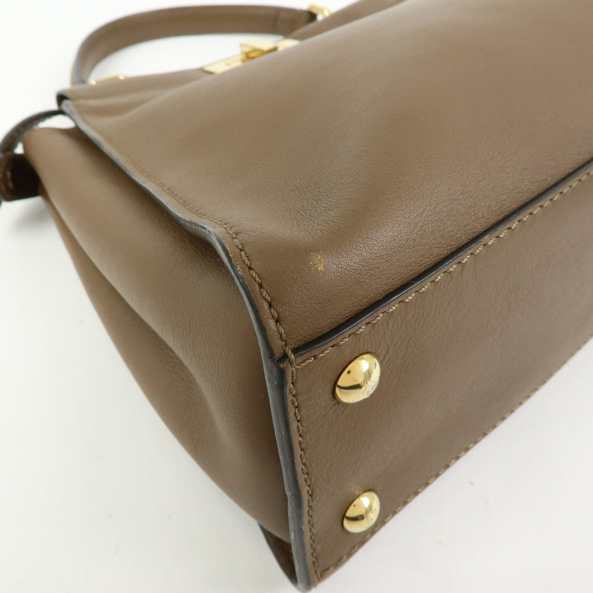 FENDI Peekaboo Pequin Leathe 2Way Hand Bag Shoulder Bag Brown 8BN290