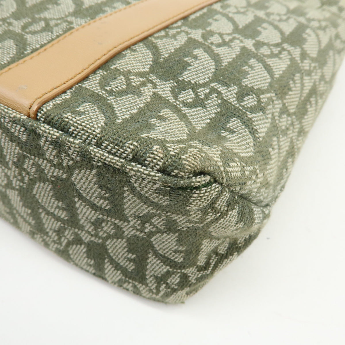 Christian Dior Trotter Jacquard Canvas Leather Hand Bag Tote Bag Green