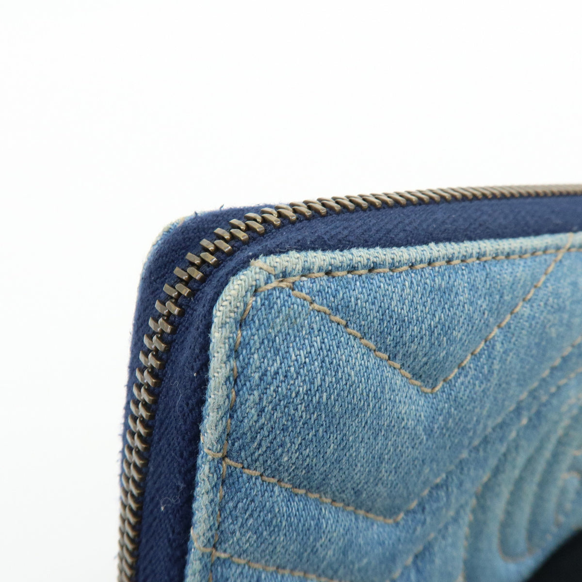 GUCCI GG Marmont Double G Denim Leather Round Zippy Wallet Blue 443123