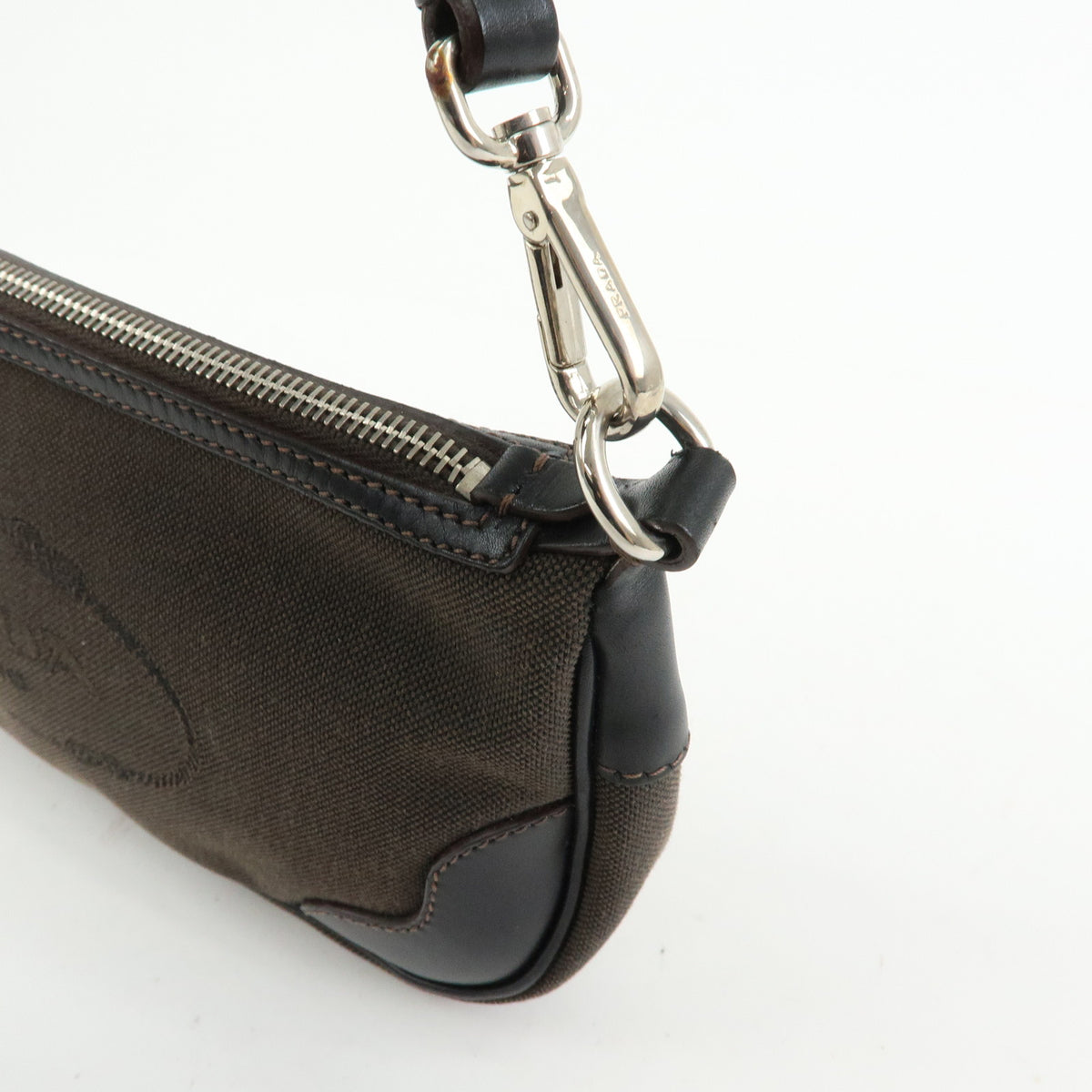 PRADA Logo Jacquard Leather Shoulder Bag Hand Bag Dark Brown
