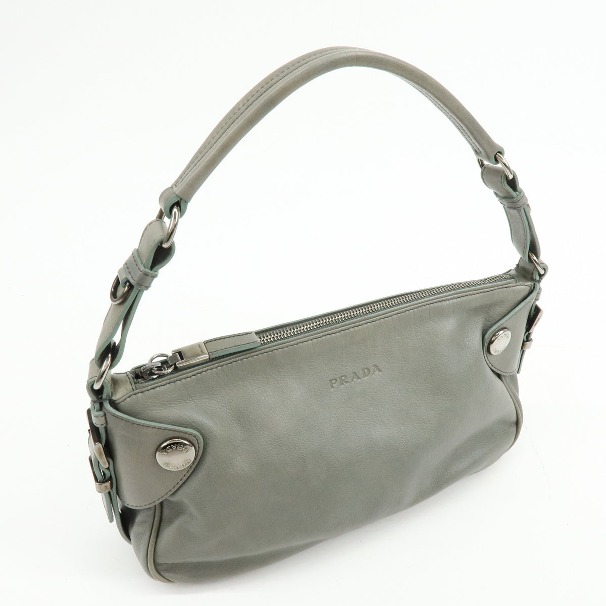PRADA Buffalo Snap Leather Hand Bag Shoulder Bag Gray BR2666