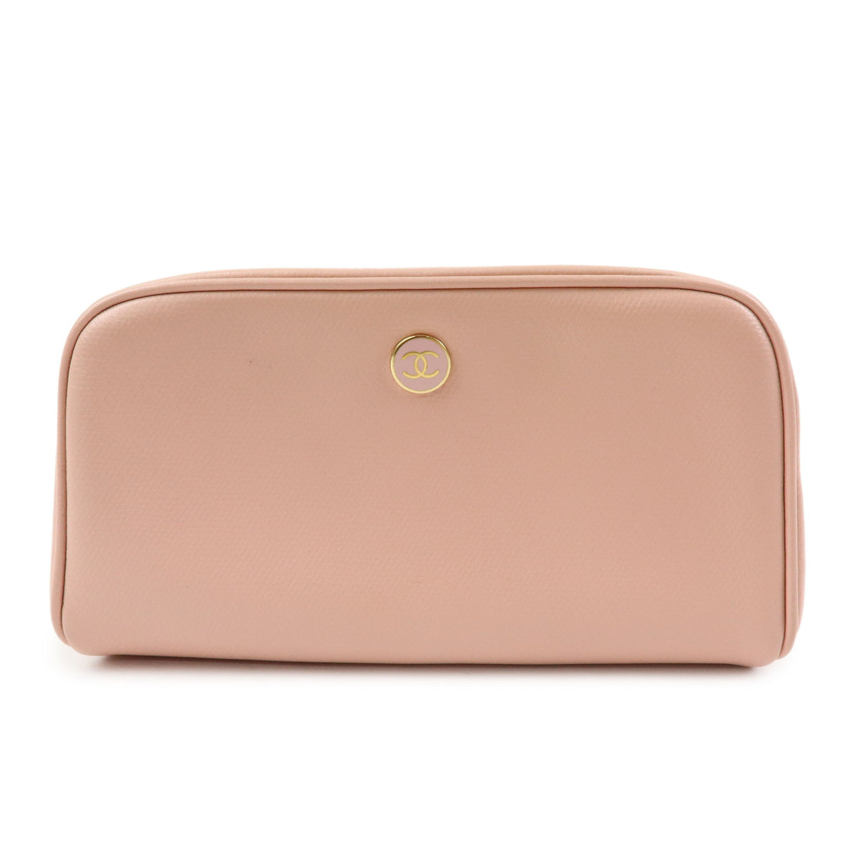 CHANEL COCO Button COCO Mark Leather Cosmetic Pouch Pink A20913