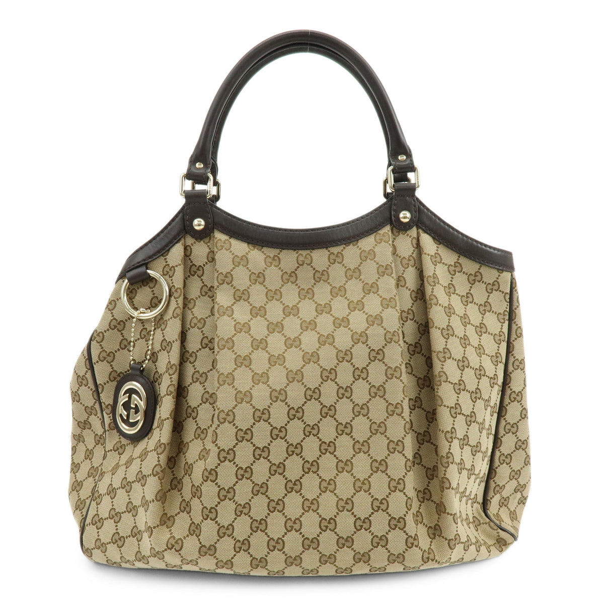 GUCCI Sukey GG Canvas Leather Hand Bag Beige Brown 362721