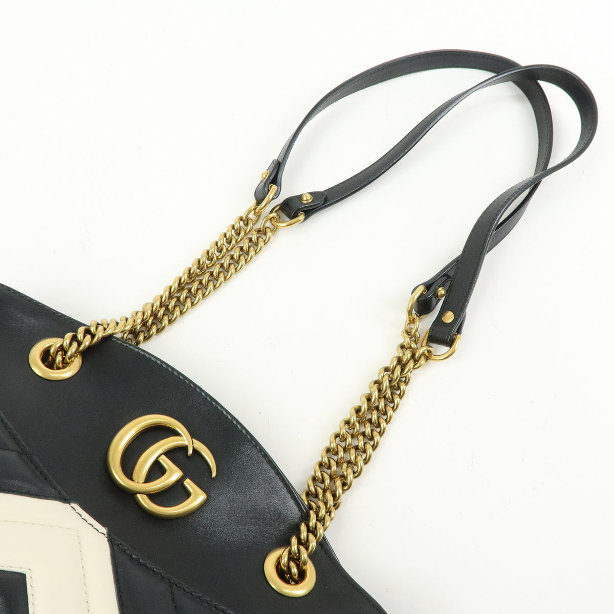GUCCI GG Marmont Double G Leather Chain Shoulder Bag Black White 443501