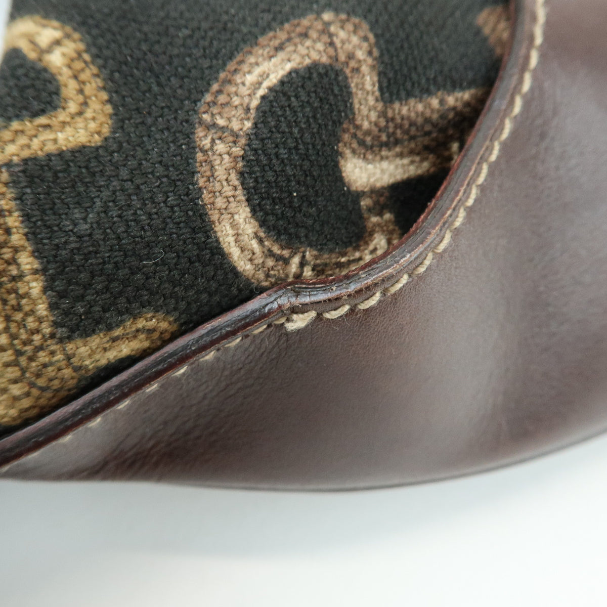 GUCCI Bamboo Horsebit Canvas Leather Shoulder Bag Dark Brown 154378