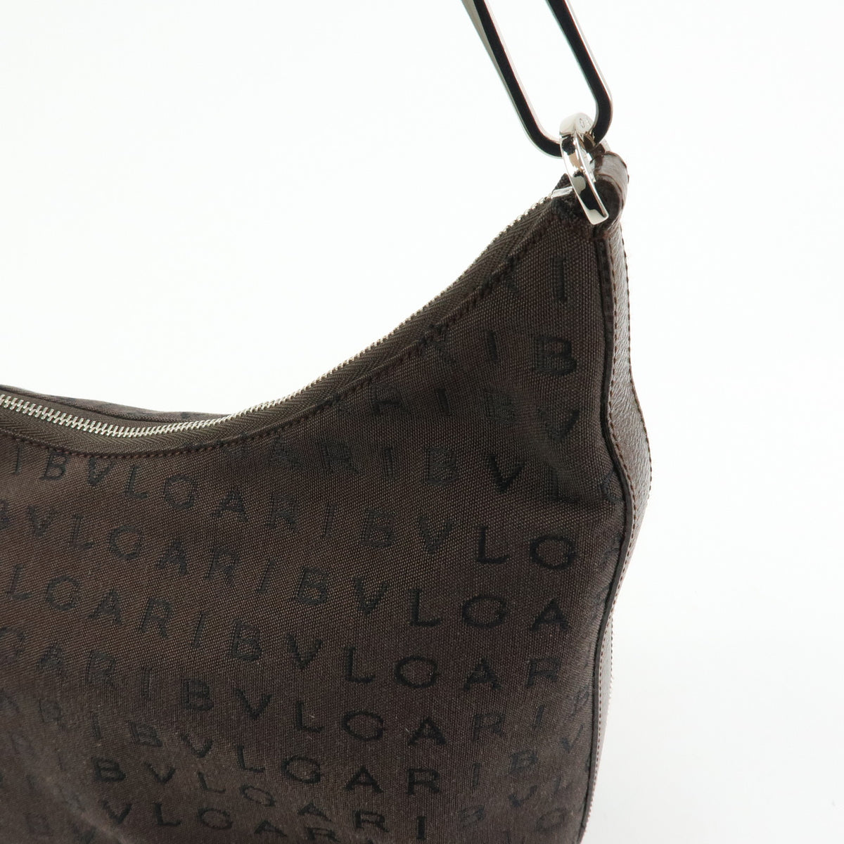 BVLGARI Logomania Canvas Leather Shoulder Bag Hand Bag Brown