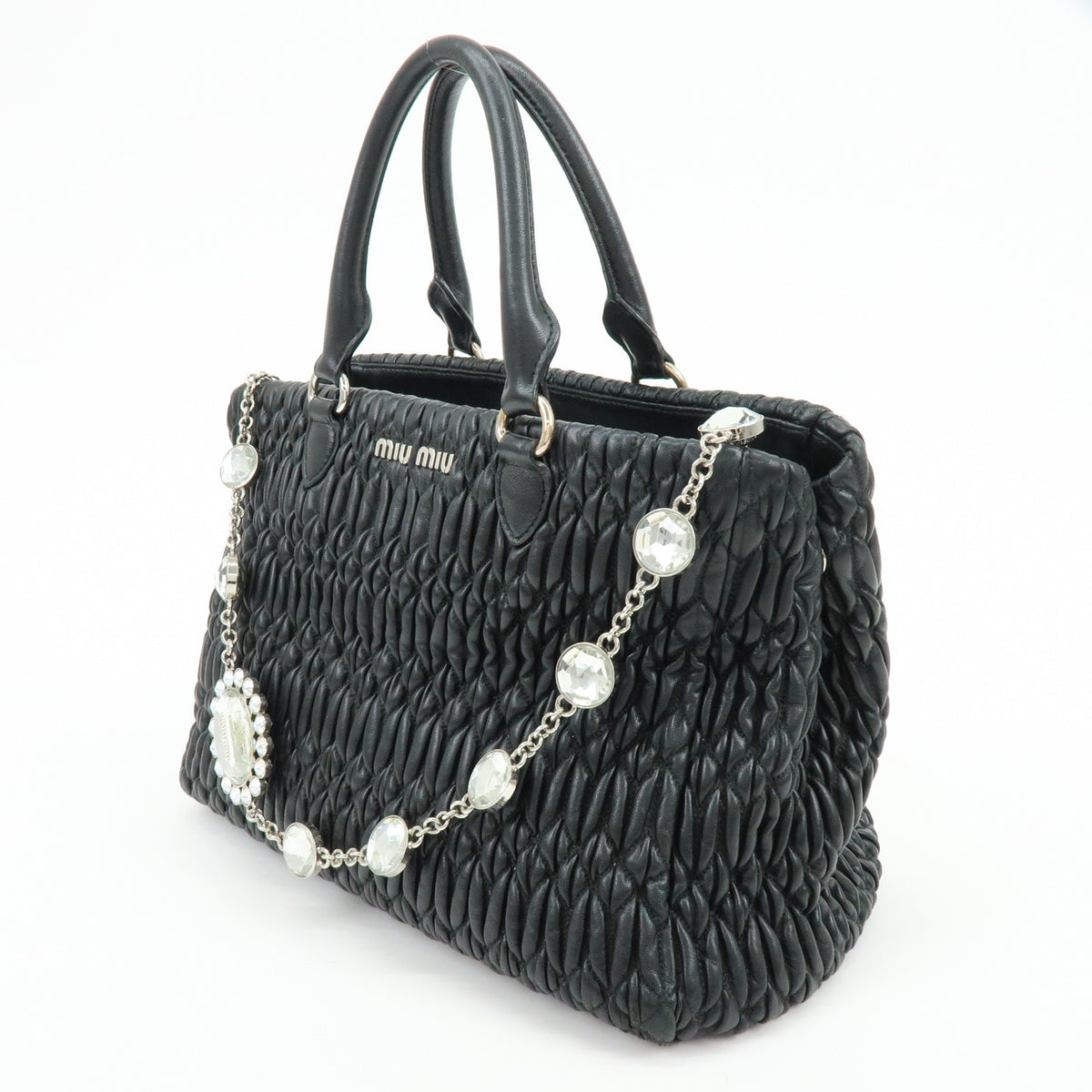 MIU MIU Matelasse Leataher 2Way Bag Hand Bag Shoulder Bag Black