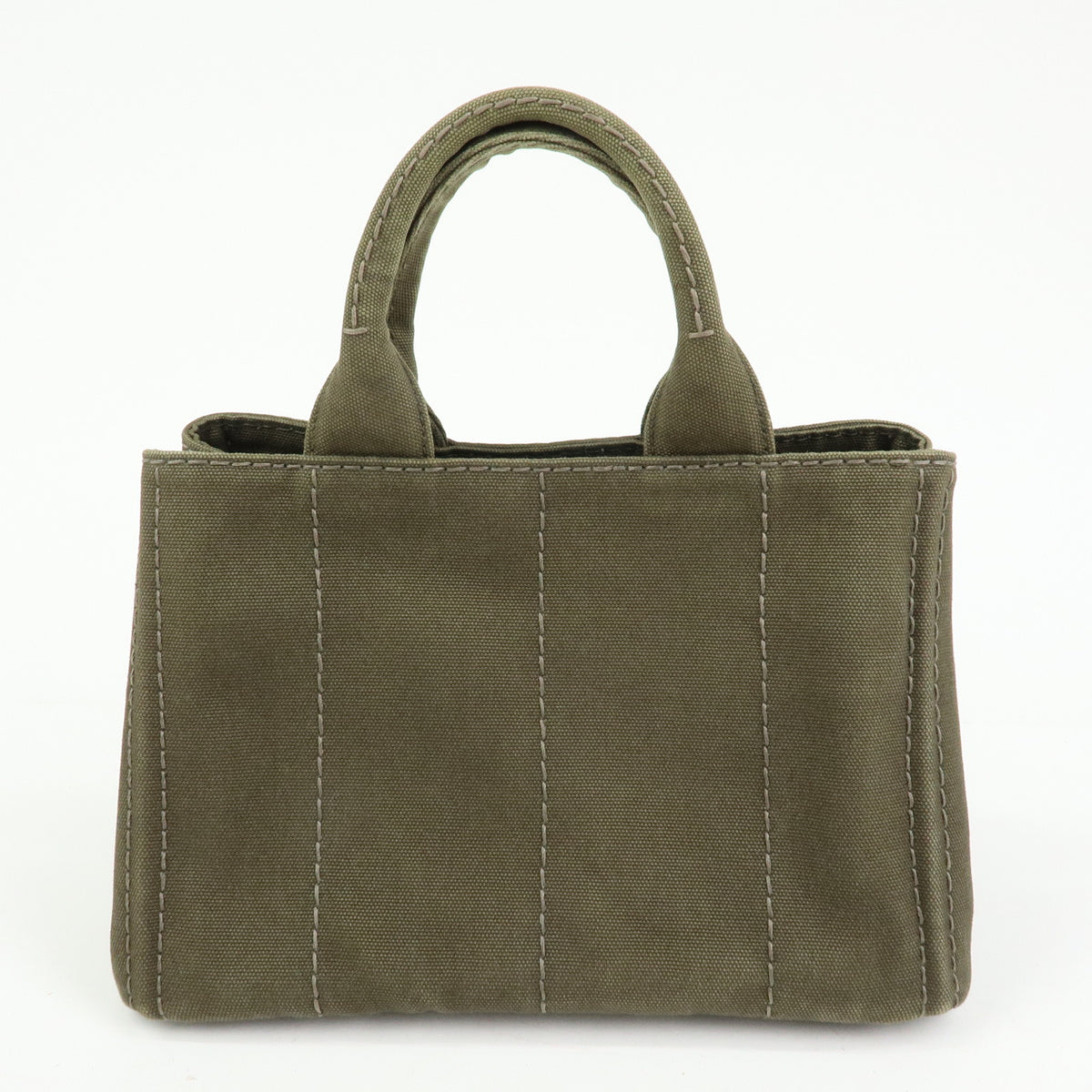 PRADA Triangle Logo Canapa Mini Canvas Tote Bag Hand Bag Khaki BN2439