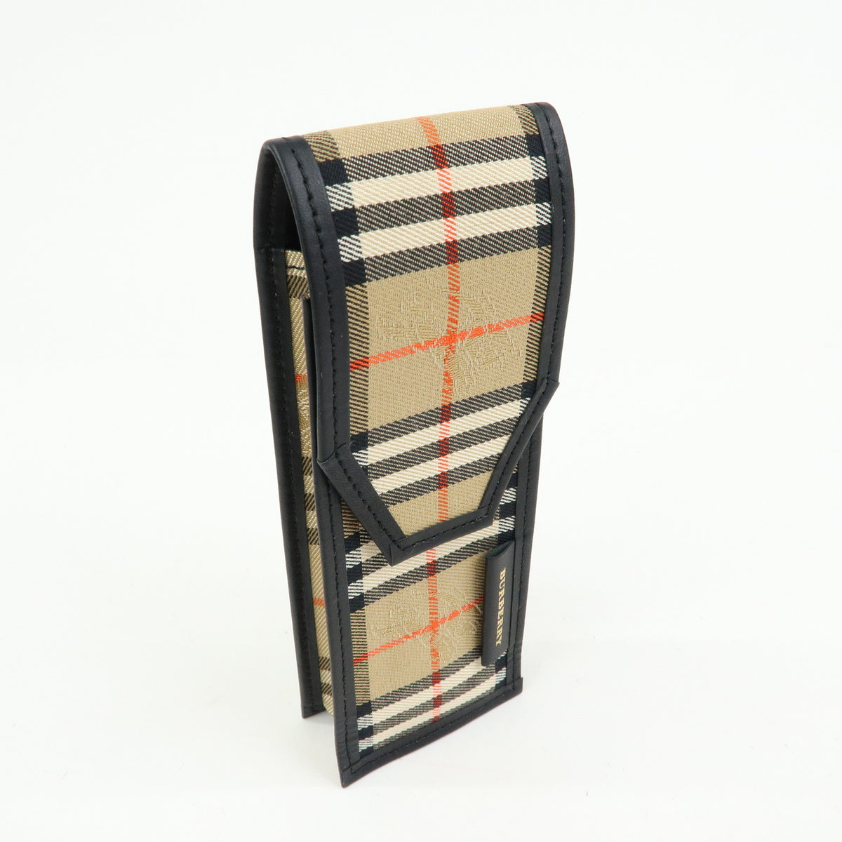 BURBERRY Nova Plaid Canvas Leather Pencil Case Pen Sleeve Beige