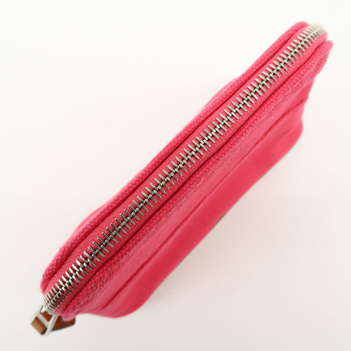 HERMES Cotton Canvas Leather Mini Bolide Pouch Pink Beige