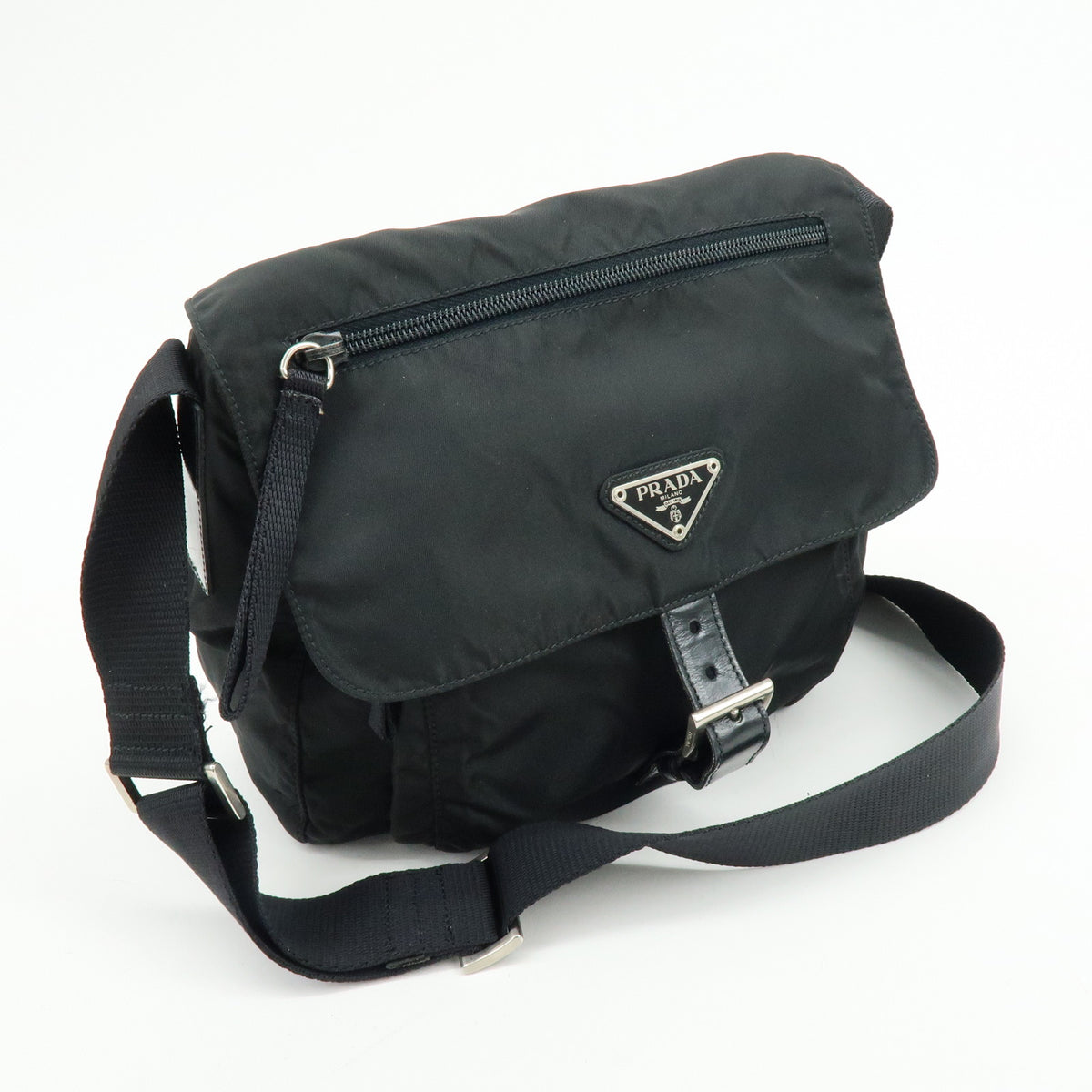 PRADA Triangle Logo Nylon Leather Shoulder Bag Crossbody Bag Black