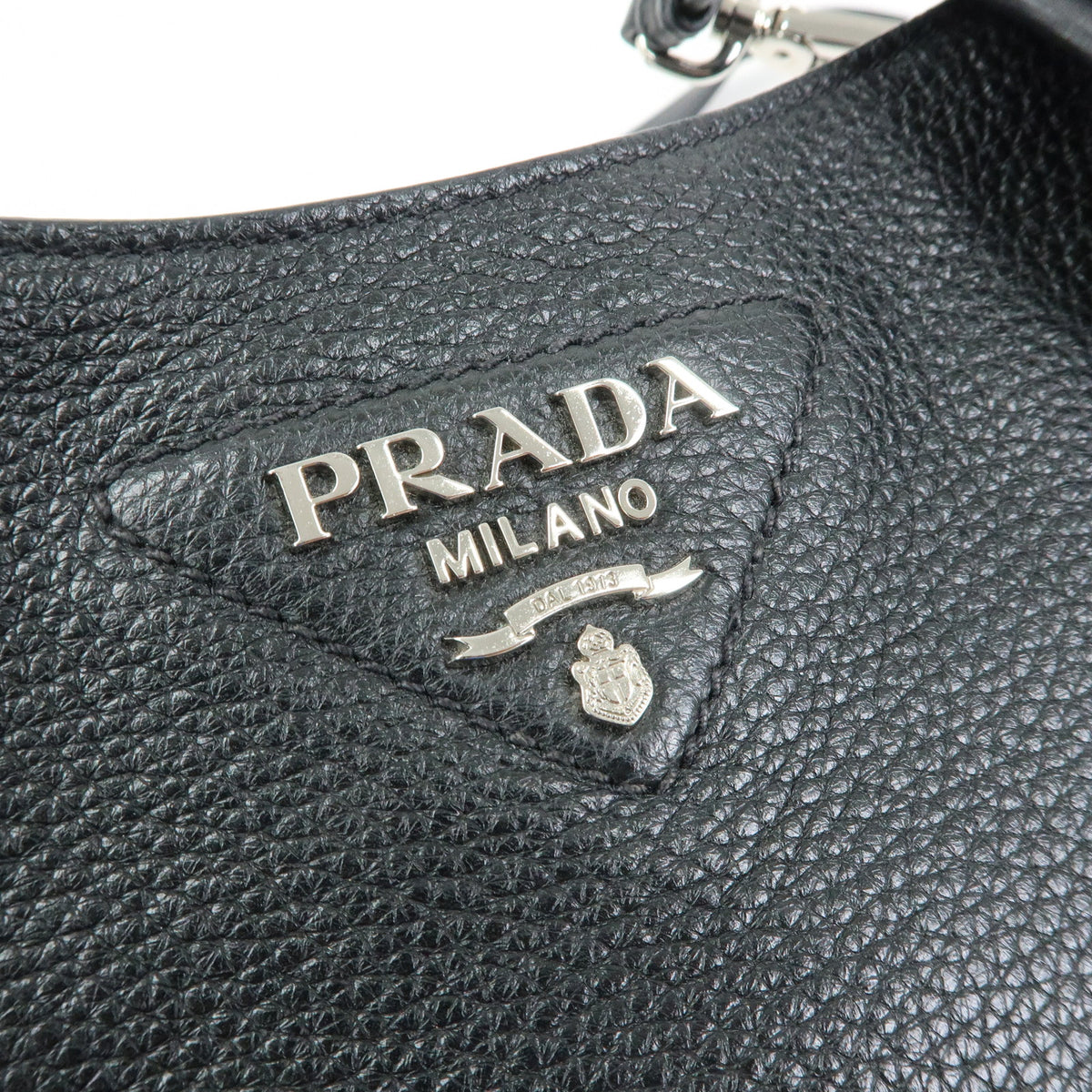 PRADA Triangle Logo Vitello Daino Leather Shoulder Bag Black 1BH191