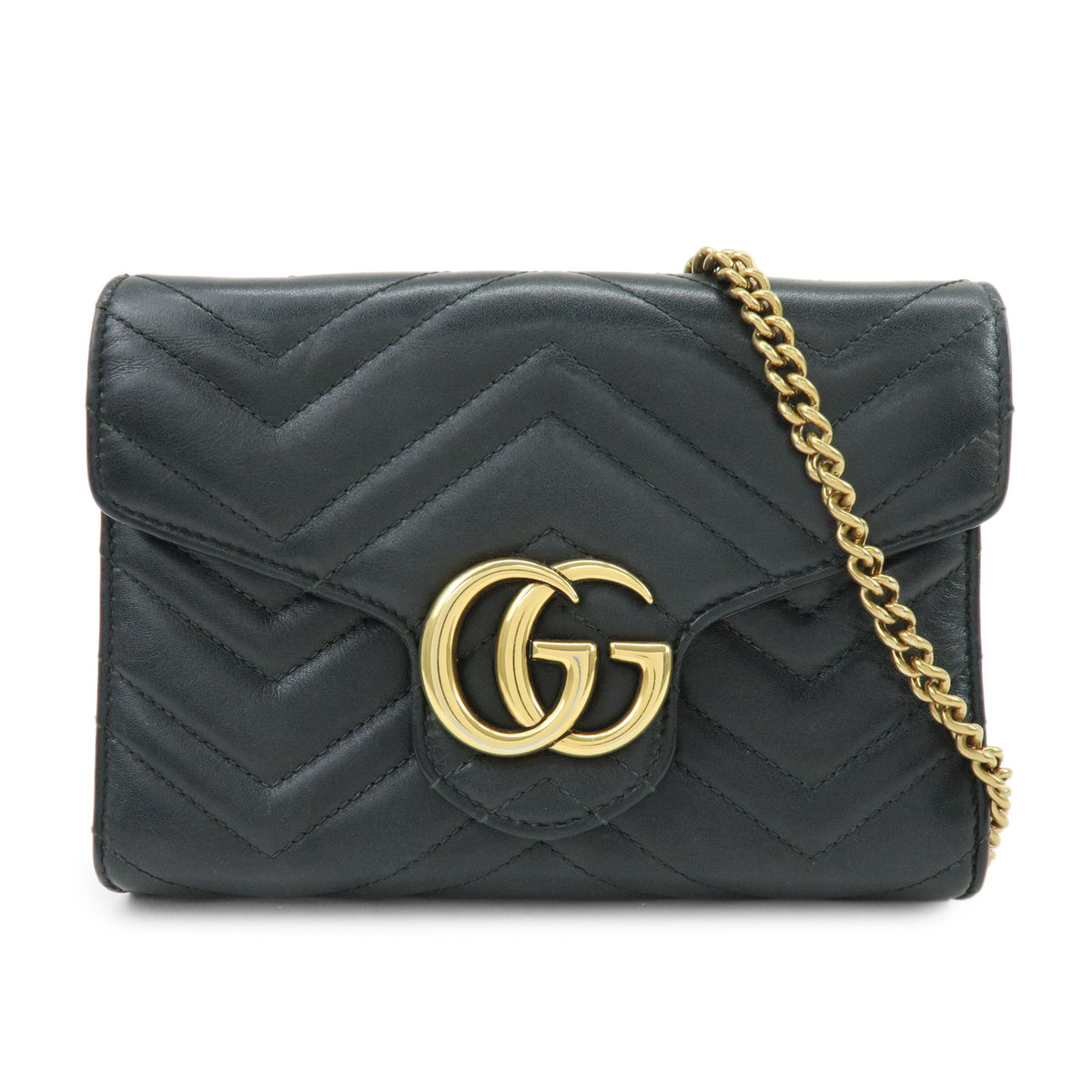 GUCCI GG Marmont Double G Leather Chain Shoulder Bag Black 474575
