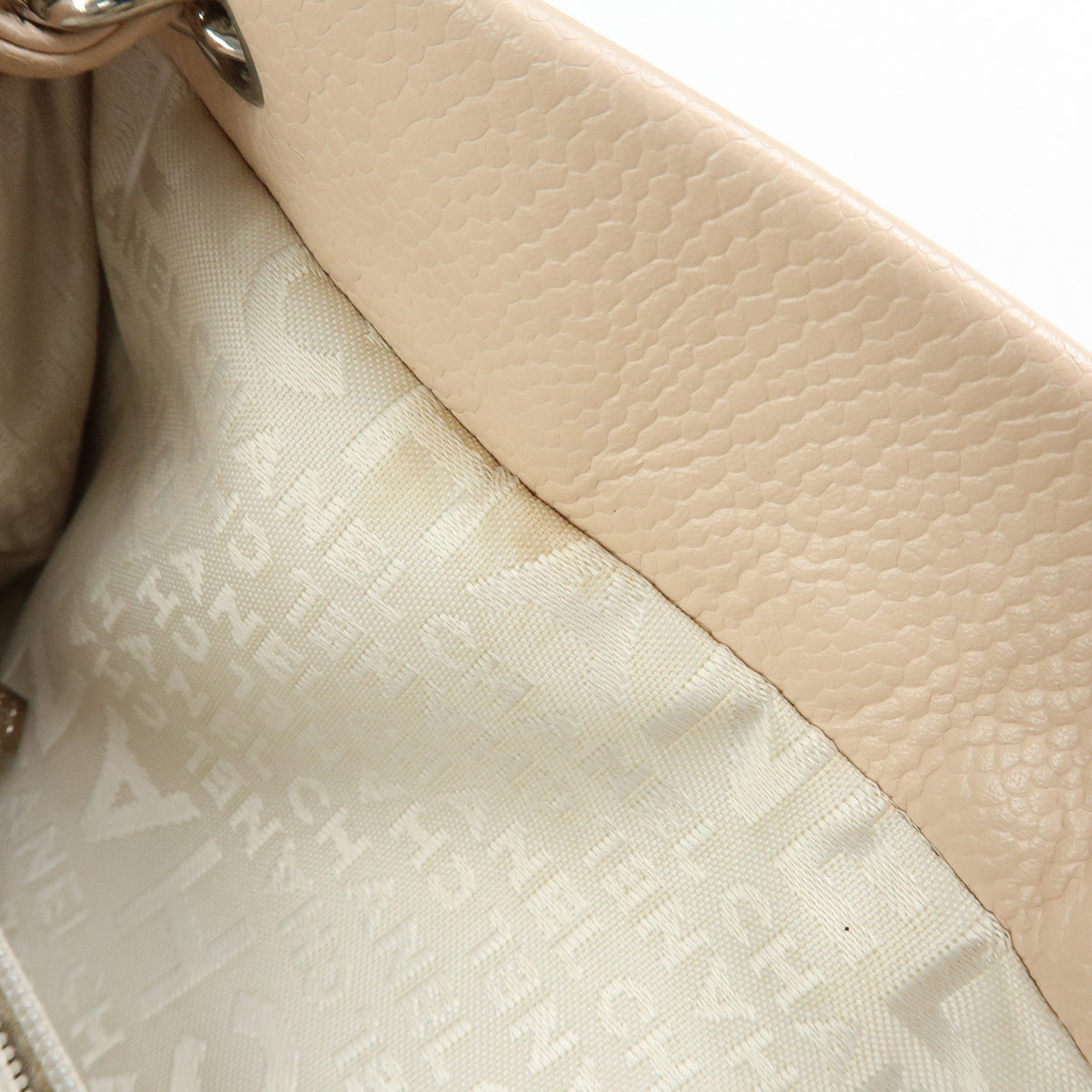 CHANEL Caviarskin Mesh CC Charm Chain Shoulder Bag Beige A28002
