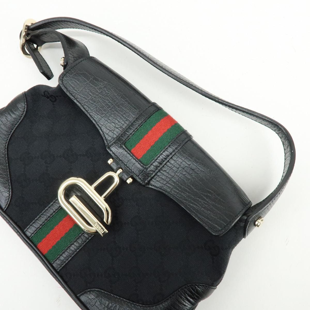 GUCCI Sherry GG Canvas Leather Shoulder Bag Hand Bag Black 130846