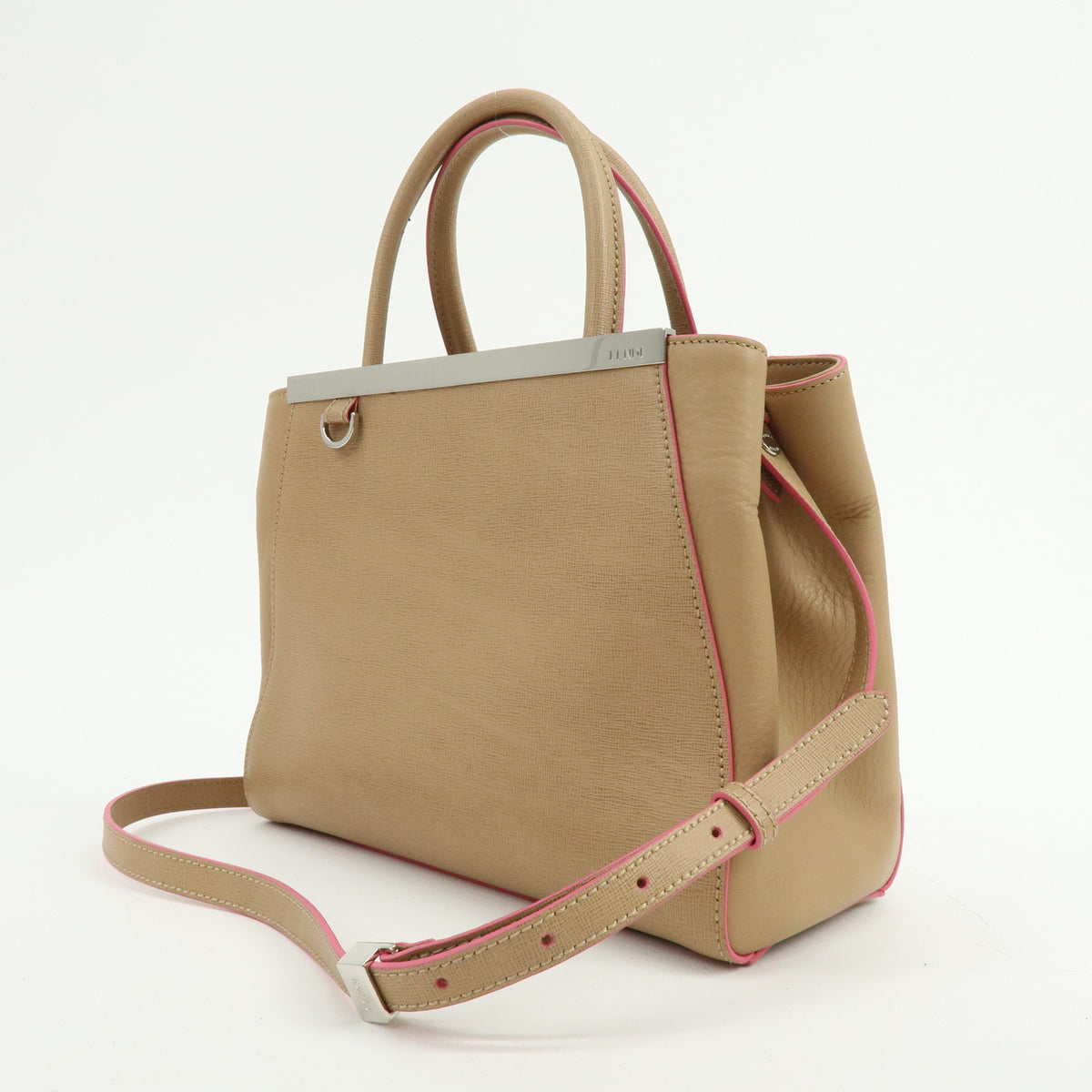 FENDI PETITE 2JOURS Calf Leather 2Way Bag Hand Bag Beige Pink 8BH253