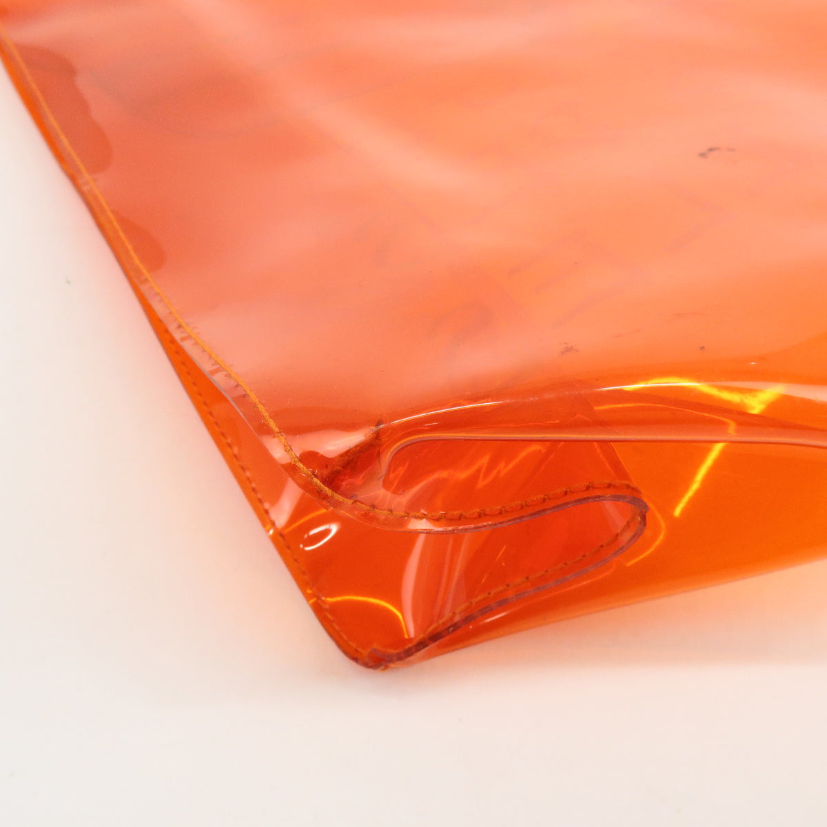 HERMES Kelly Vinyl Turn-Lock Hand Bag Clear Orange