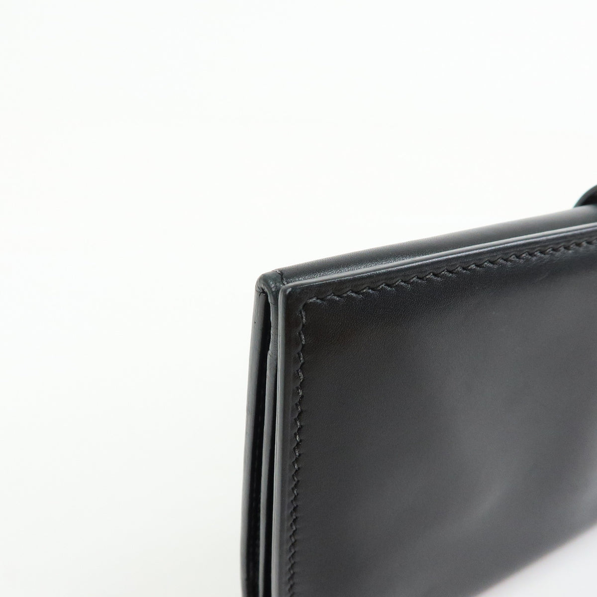 HERMES Bearn Leather Bi-fold Long Wallet □I Stamped Black Gold
