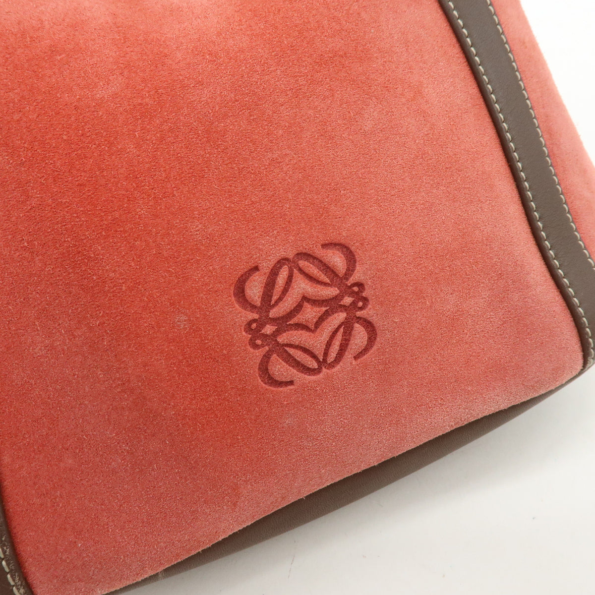 LOEWE Anagram Suede Leather Mini Hand Bag Tote Shoulder Bag Red
