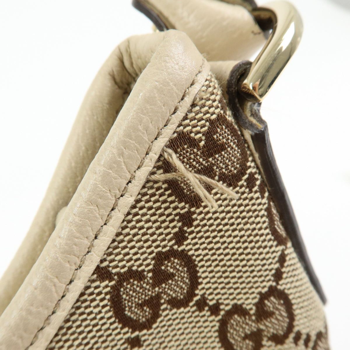 GUCCI Abbey GG Canvas Leather Shoulder Bag Beige Brown Ivory 130738