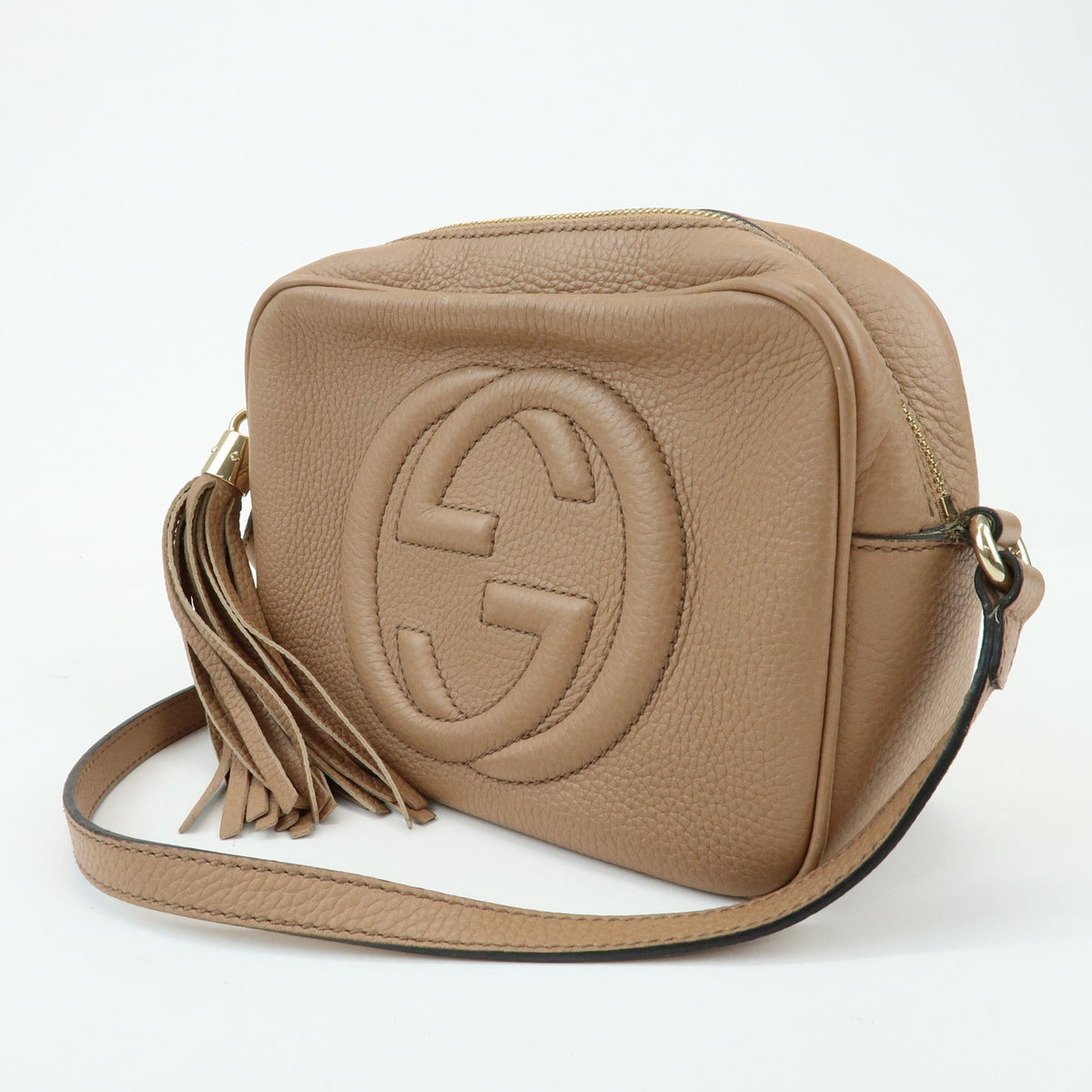 GUCCI SOHO Interlocking G Leather Shoulder Bag Pink Beige 308364