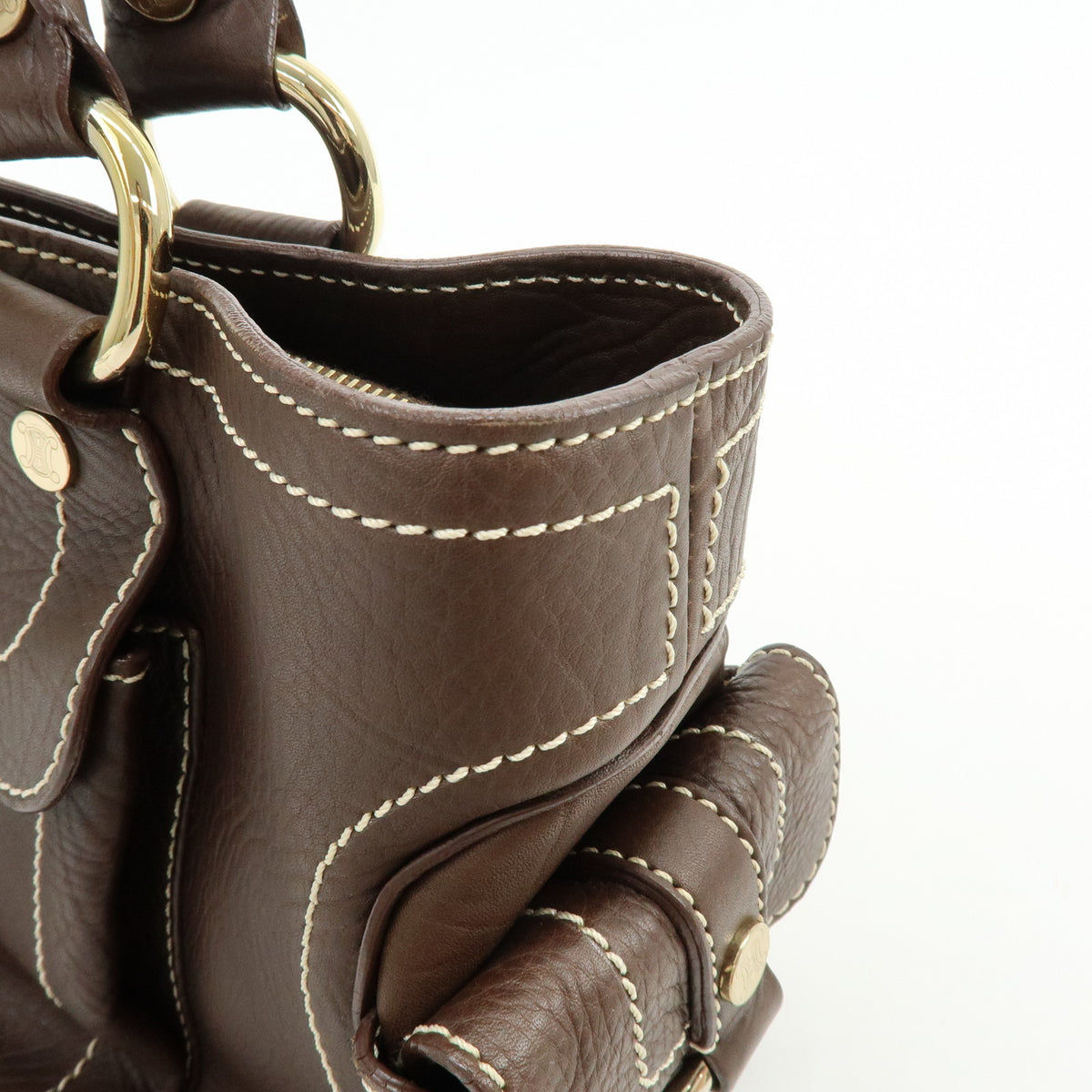 CELINE Triomphe Boogie Bag Leather Hand Bag Tote Bag Brown Ivory