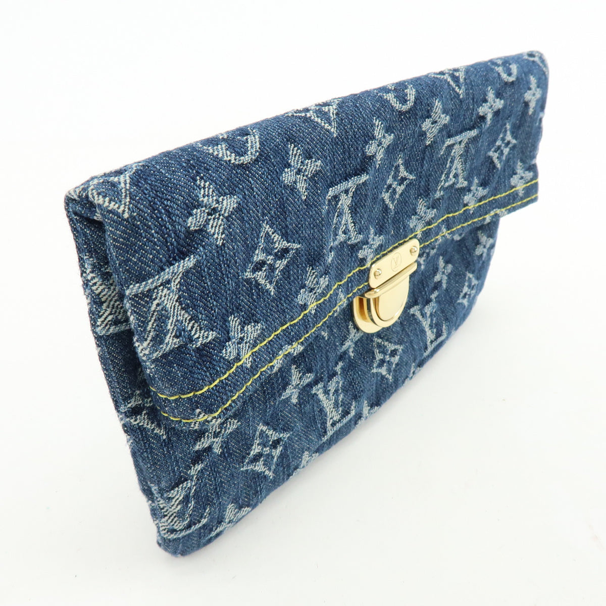 Louis Vuitton Monogram Denim Pochette Plat Pouch Clutch Bag M95007