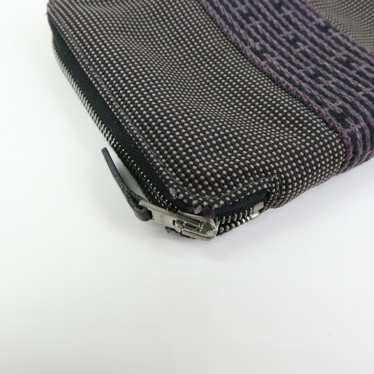 HERMES Herline Purse PM Nylon Canvas Leather Zip Wallet Grey Black
