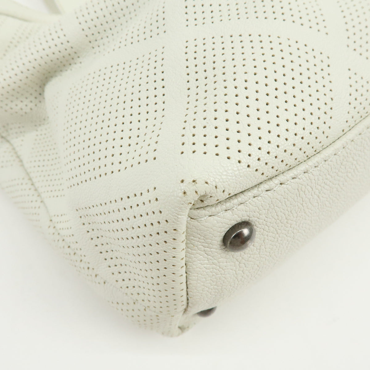 CHANEL COCO Mark Leather Perforated Shoulder Bag Hand Bag White