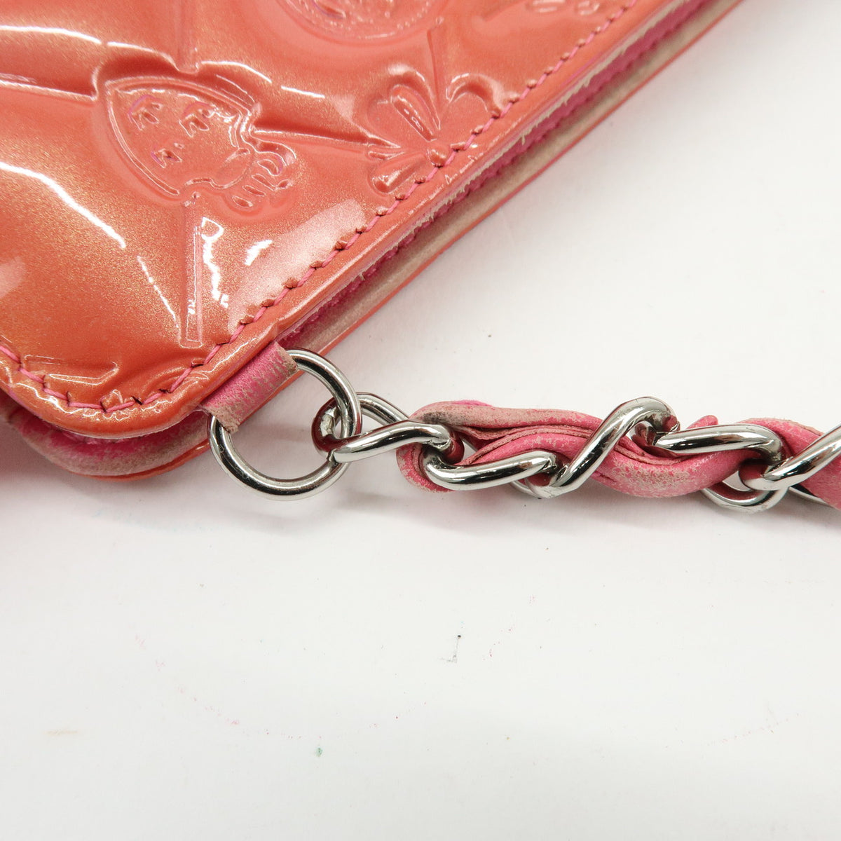 CHANEL Icon Line Patent Leather Chain Shoulder Bag Pink A37156