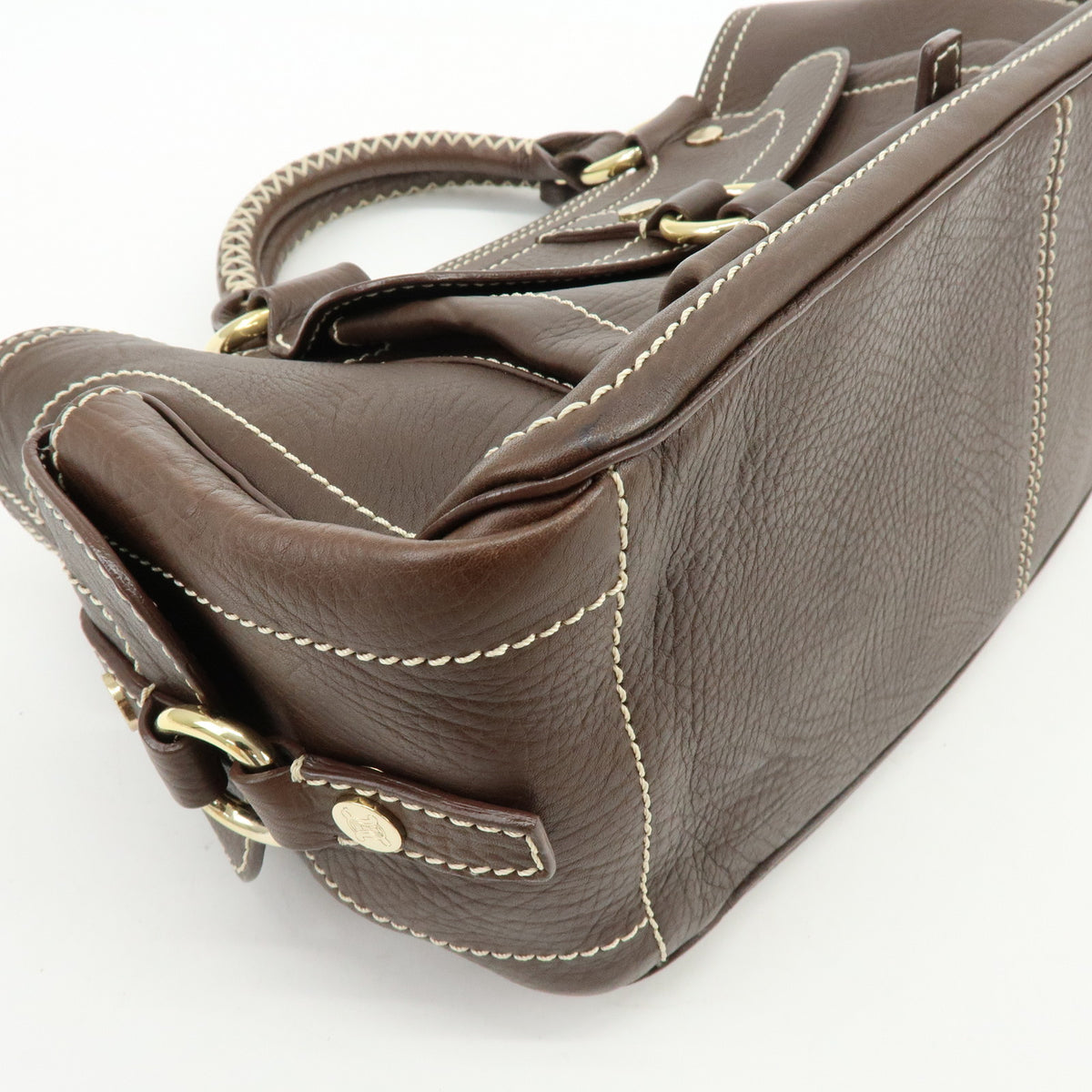 CELINE Triomphe Boogie Bag Leather Hand Bag Tote Bag Brown Ivory