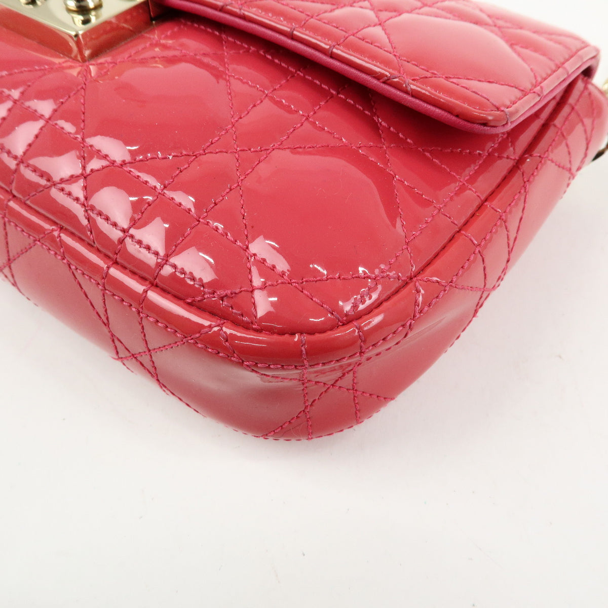 Christian Dior New Lock Cannage Patent Leather Chain Shoulder Bag Pink