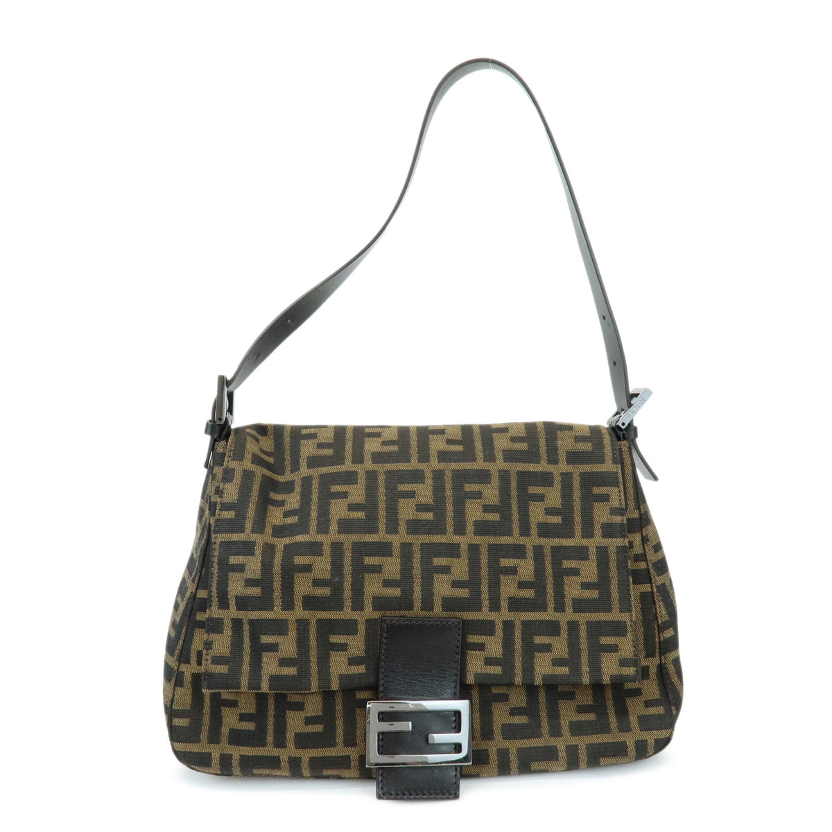 FENDI Mamma Baguette Zucca Canvas Leather Shoulder Bag Brown 8BR001