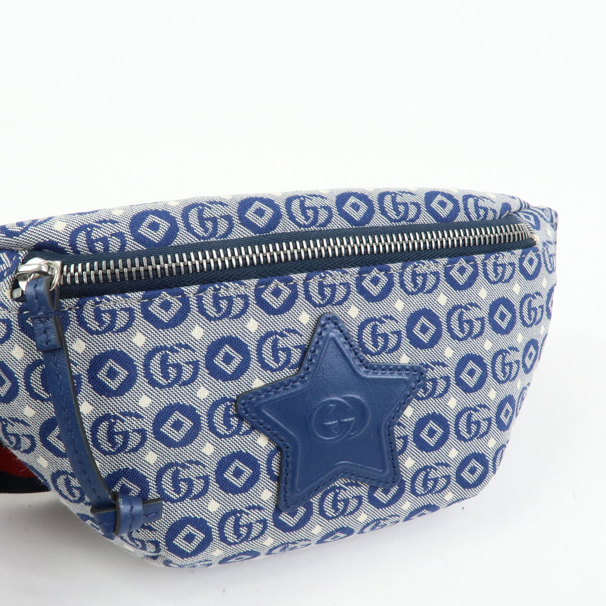 GUCCI Children's Canvas Leather Body Bag Waist Bag Blue 502095