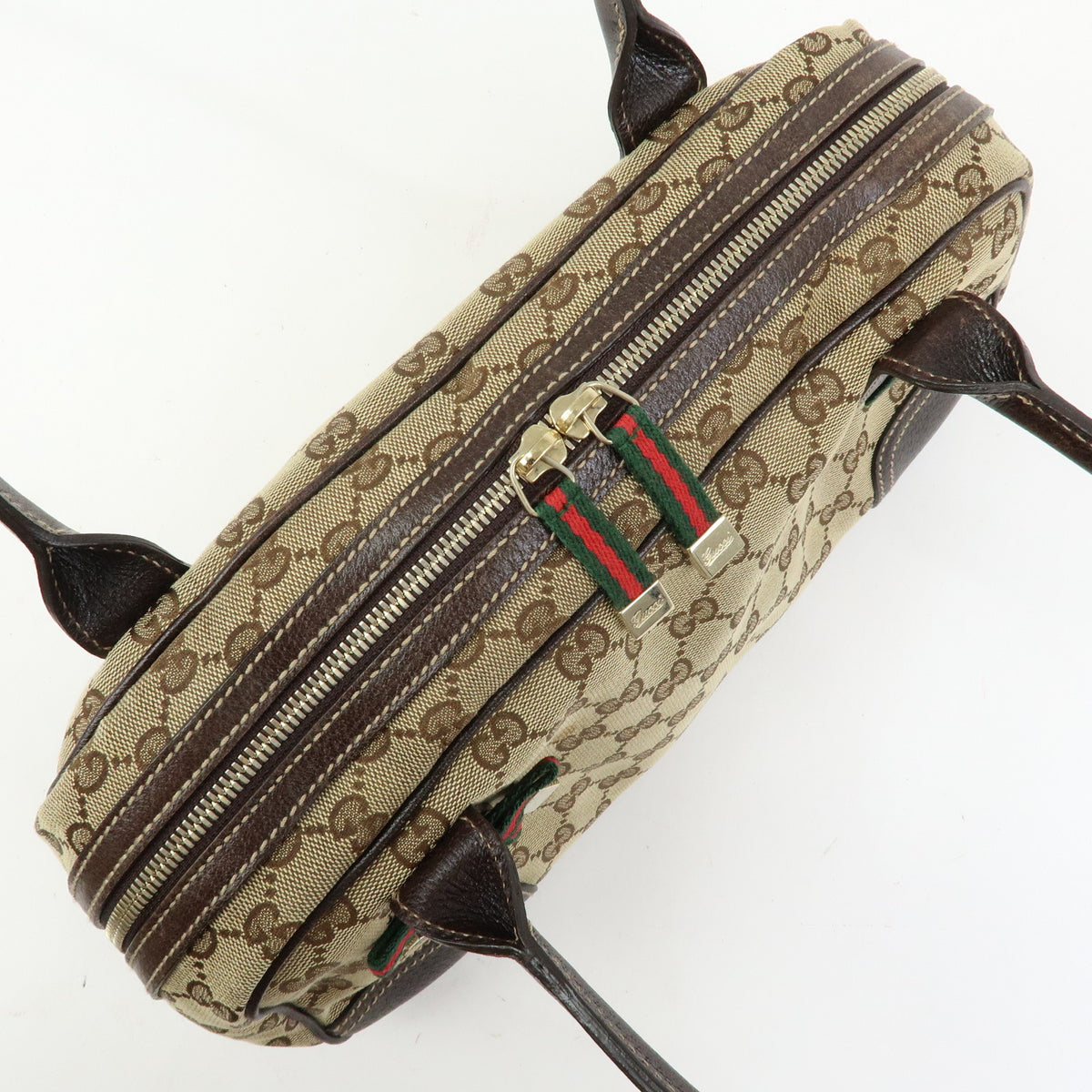 GUCCI Princy Sherry GG Canvas Leather Boston Bag Beige Brown 161720