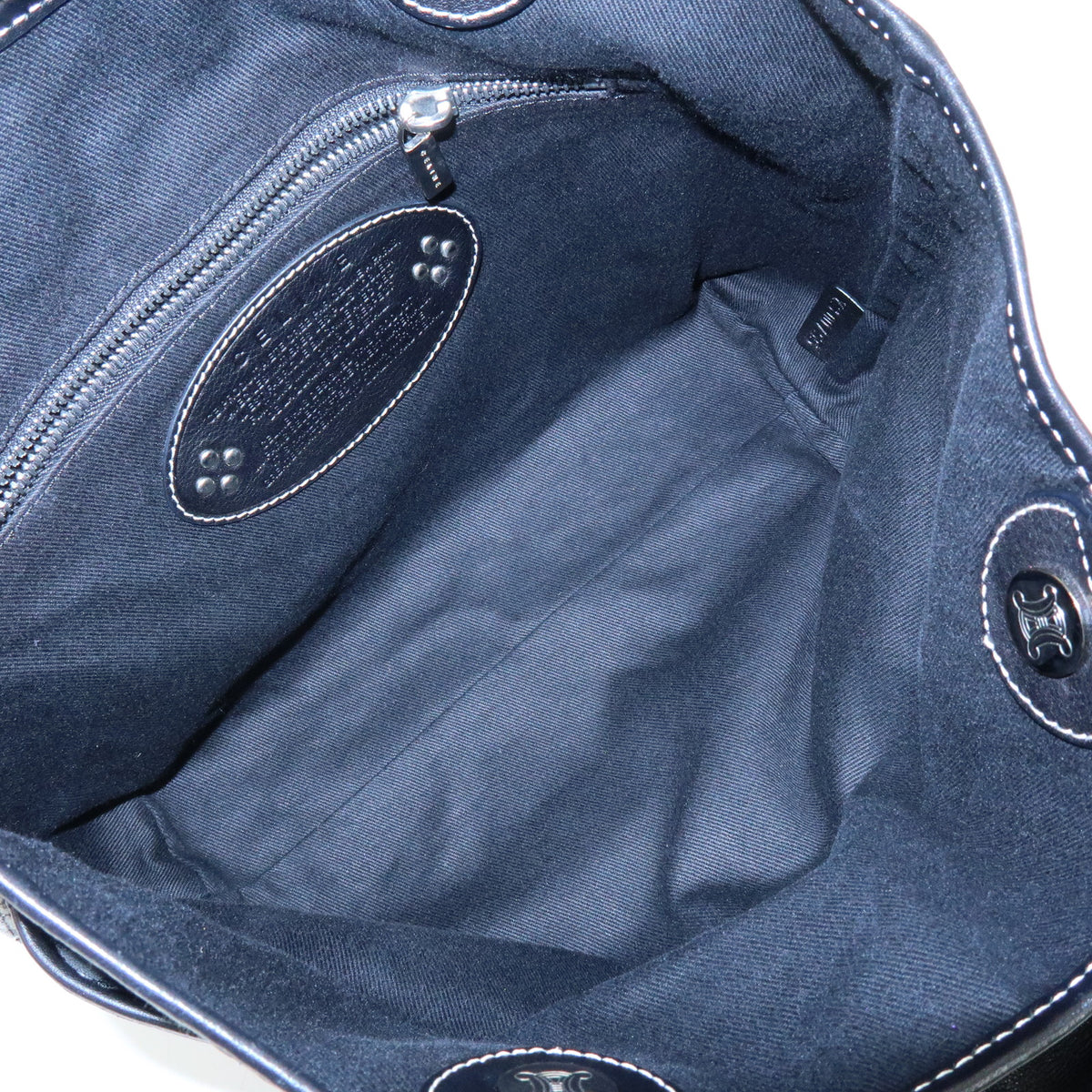 CELINE Macadam Canvas Leather Tote Bag Hand Bag Grey Black