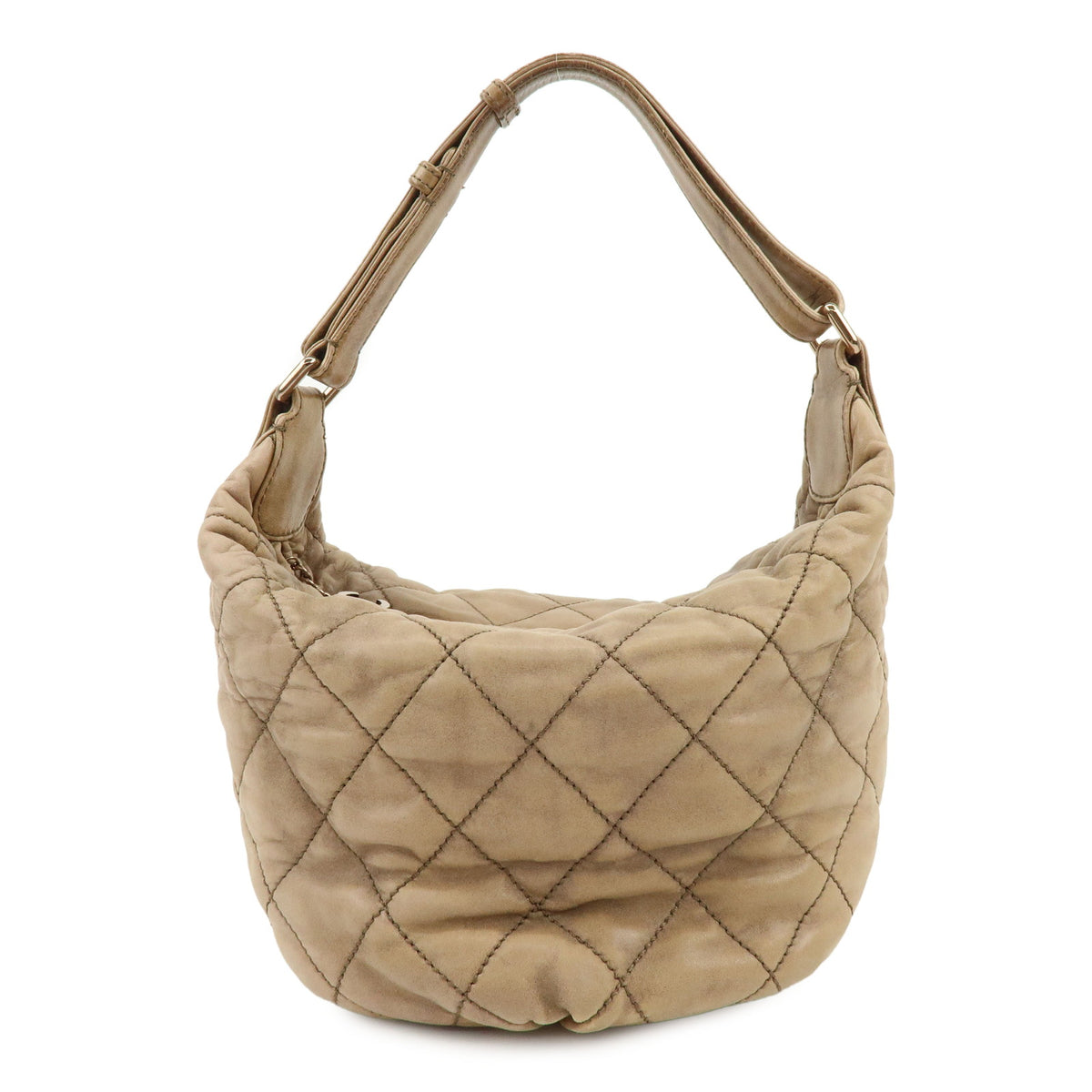 CHANEL Wild Stich Calf Skin Shoulder Bag Hand Bag Beige Metallic Pink