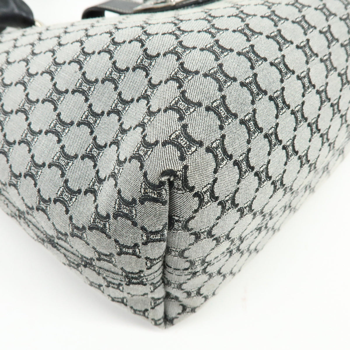 CELINE Macadam Canvas Leather Tote Bag Hand Bag Grey Black