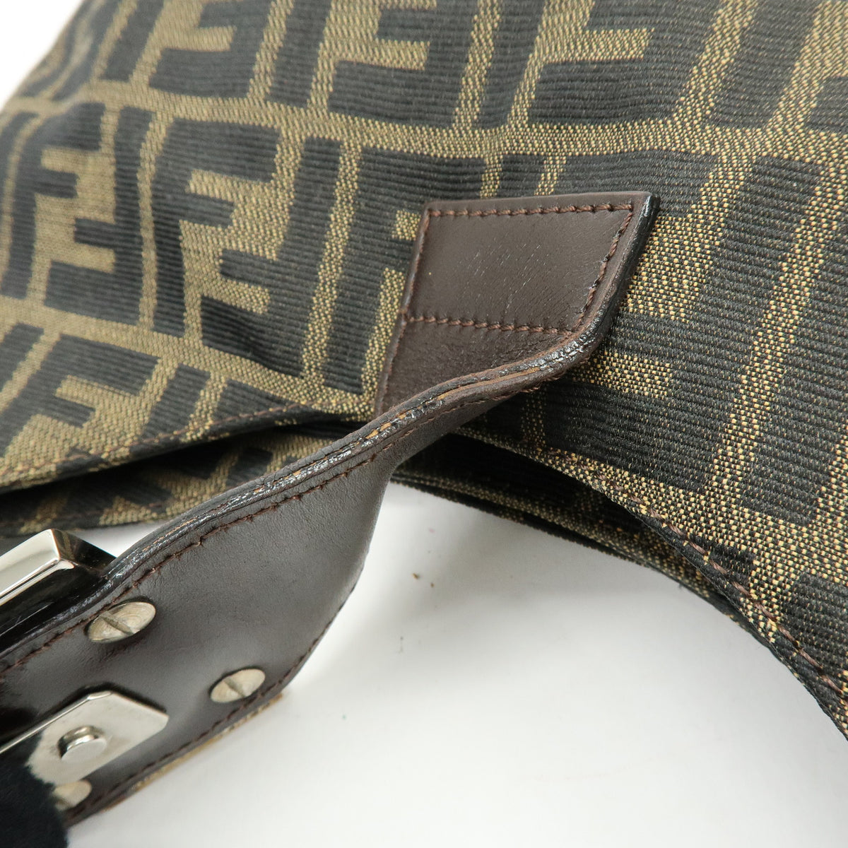 FENDI Zucca Canvas Leather Shoulder Bag Hand Bag Black Brown 26569