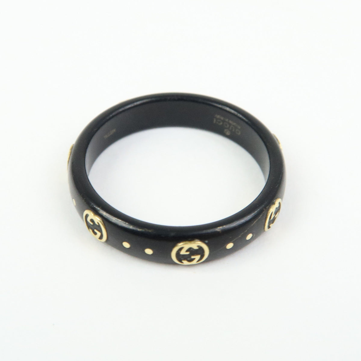GUCCI Interlocking G Ring Ceramic K18 750YG Gold Black #14 679262