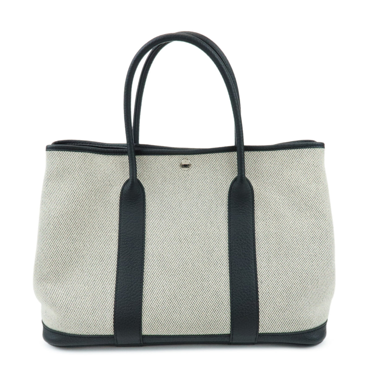 HERMES Garden Party PM Toile Twill H Tote BagT Stamped Ecru Black