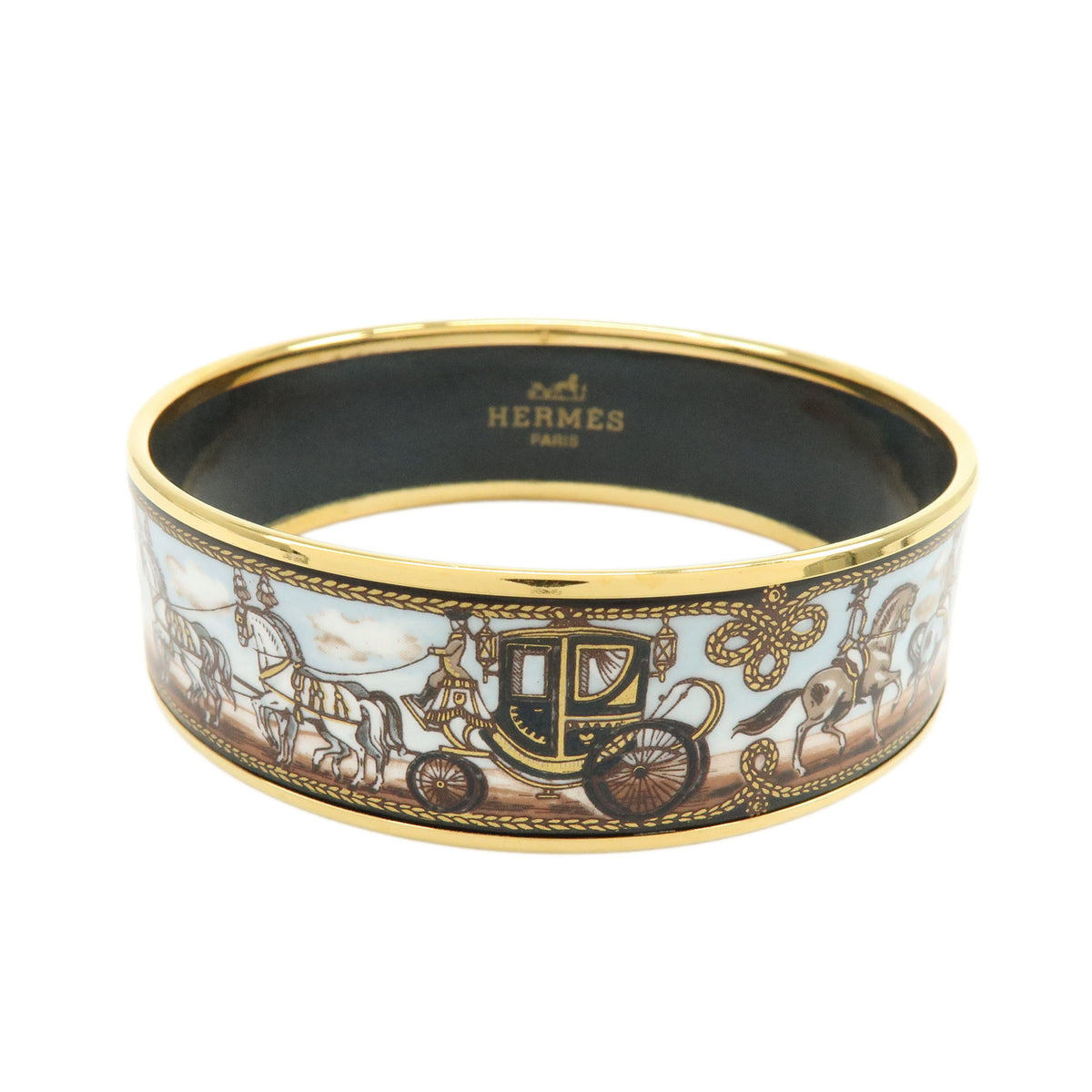 HERMES Email GM Gold Plated Metal Bangle Bracelet Gold Brown