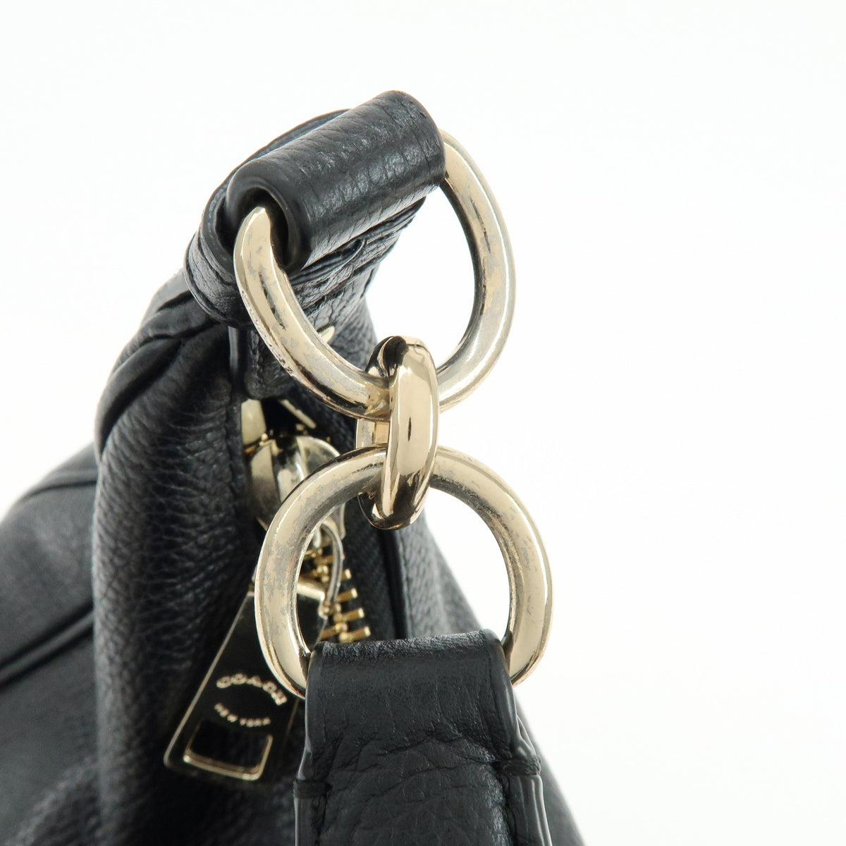 COACH Logo Leather 2Way Shoulder Bag Hand Bag Black