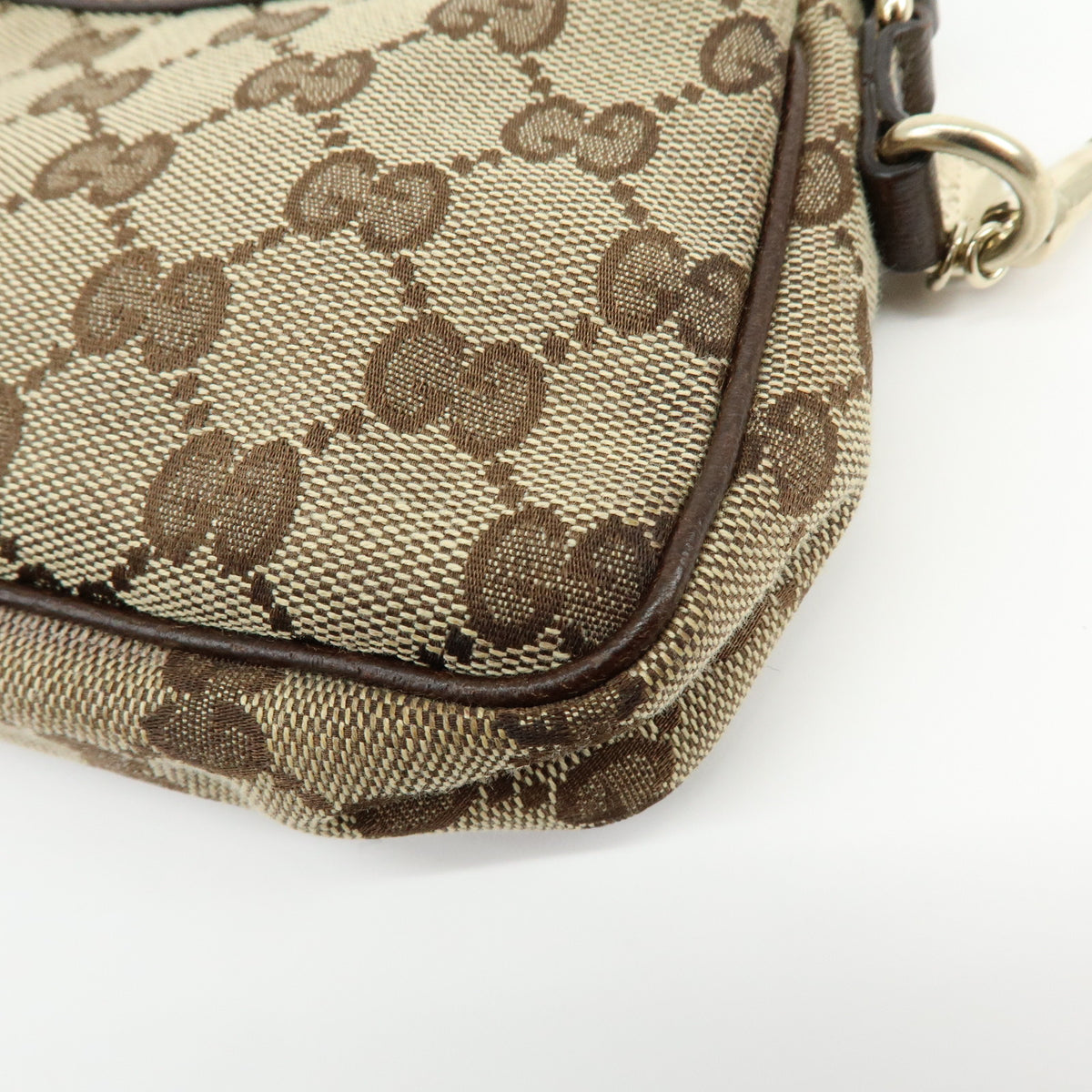 GUCCI GG Canvas Leather Hand Bag Pouch Shoulder Bag Brown Beige 154432