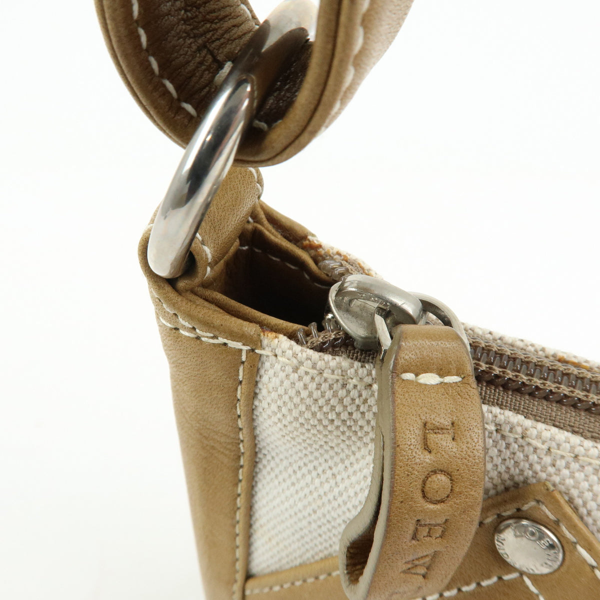 LOEWE Anagram Canvas Leather Hand Bag Brown Natural
