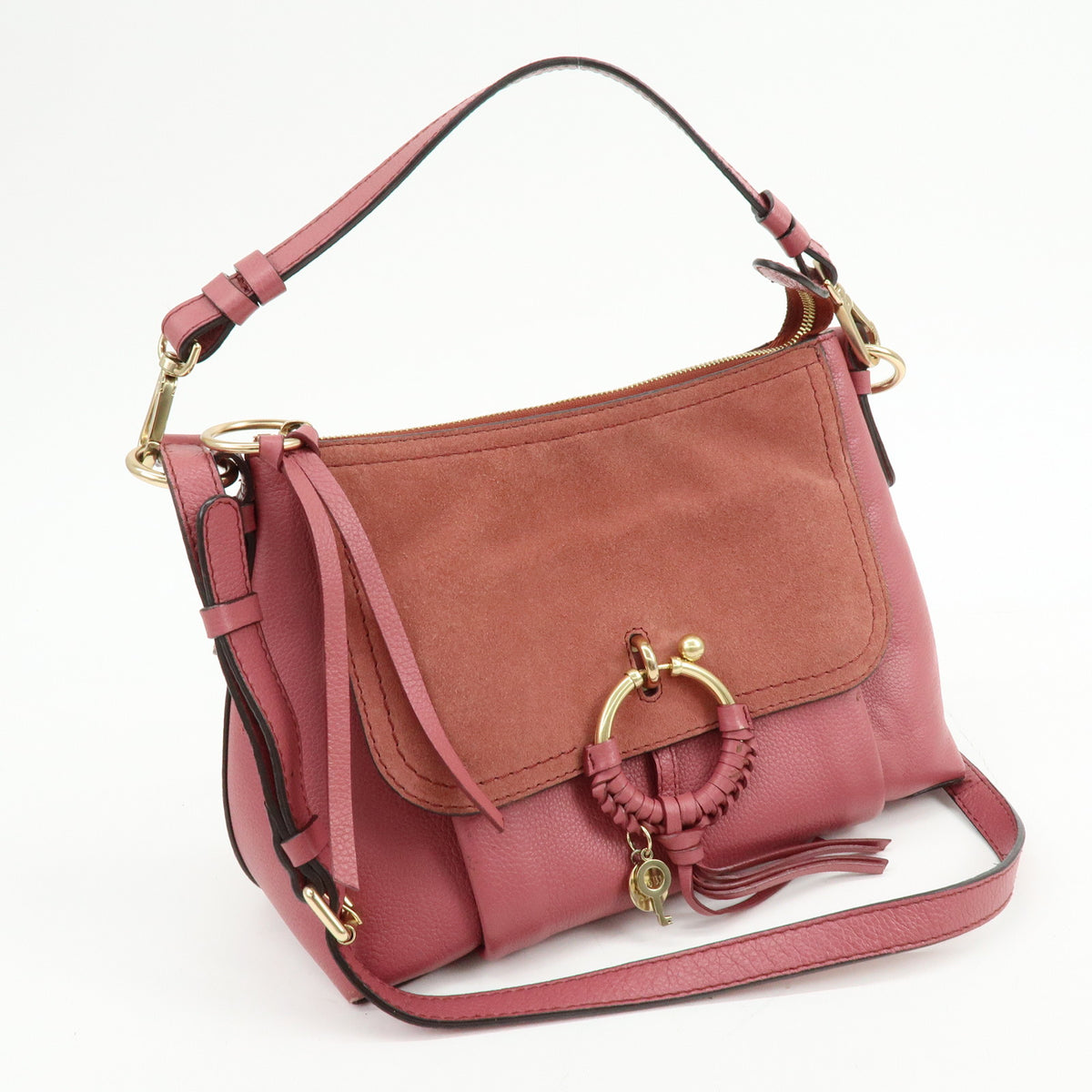 Chloe See by Chloe Joan Leather Suede Small 2Way Bag Crossbody Bag Pink